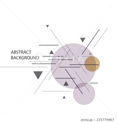 Abstract geometric vector design featuring black triangles, purple and brown circles, and intersecting lines. 133779967