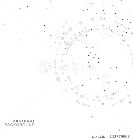 Abstract vector background featuring swirling network interconnected black dots and lines forming geometric patterns 133779968