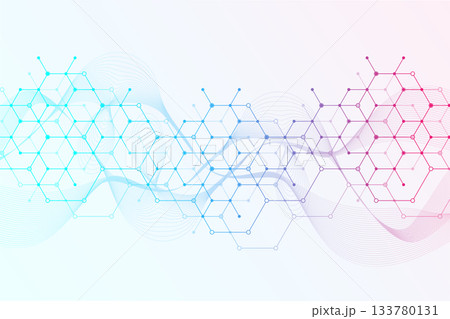 Molecular structure and genetic engineering, atom, neural network, neurons, DNA molecule. Scientific research concept for healthcare, medical, technology, chemistry, science template presentation Molecular structure and genetic engineering, atom, neural network, neurons, DNA molecule. Scientific research concept for healthcare, medical, technology, chemistry, science template presentation 133780131