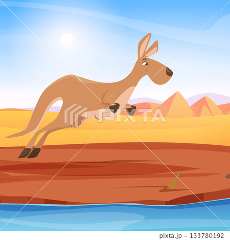 Kangaroo. australian wild animal kangaroo jumping outdoor landscape 133780192
