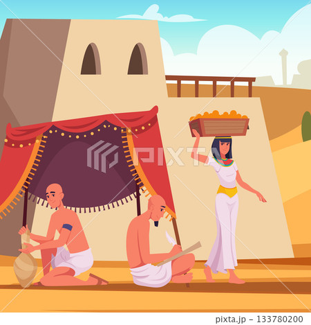 Egyptians. historical characters of egypt people on marketplace. vector background Egyptians. historical characters of egypt people on marketplace. vector background 133780200