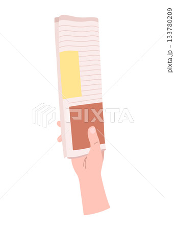 Cartoon newspaper in hand. Morning press and news journals folded and opened, business man hand with paper journal, daily news concept. Vector illustration 133780209