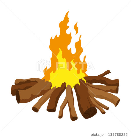 Fireplace campfire type. Burning wood, travel and adventure symbol. Vector bonfire or woodfire in cartoon flat style. Tourist bonfires in stack Fireplace campfire type. Burning wood, travel and adventure symbol. Vector bonfire or woodfire in cartoon flat style. Tourist bonfires in stack 133780225