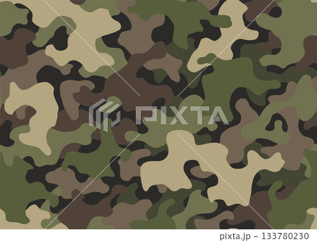 Camouflage texture seamless pattern. Abstract modern camo background for fabric and fashion textile print. Woodland style. Textures of classic clothing in masking style 133780230