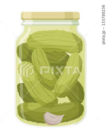 Homemade pickled cucumber. Clip-art of marinated food for packaging, label, menu, signboard or showcase. Fermented veggies, crunch gherkin with salt. Healthy vegetarian food Homemade pickled cucumber. Clip-art of marinated food for packaging, label, menu, signboard or showcase. Fermented veggies, crunch gherkin with salt. Healthy vegetarian food 133780236