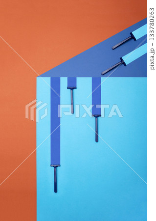 Geometric still life with five blue razors 133780263