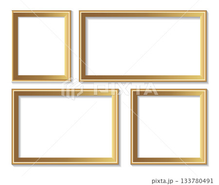 Simple golden picture frame set, vertical, horizontal orientation middle size, vector icons 133780491