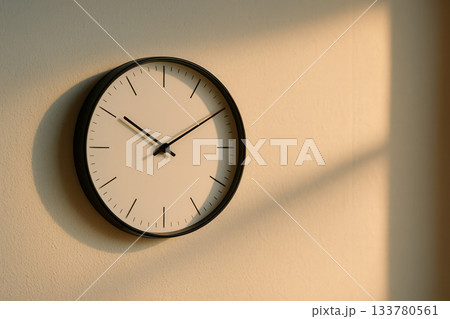 Minimal Wall Clock In Warm Sunlight Casting Soft Diagonal Shadow 133780561
