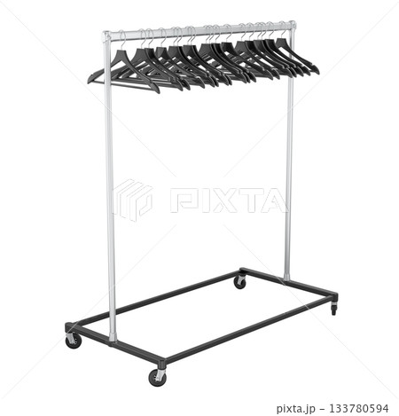 Clothing rack with black hangers, 3d rendering 133780594