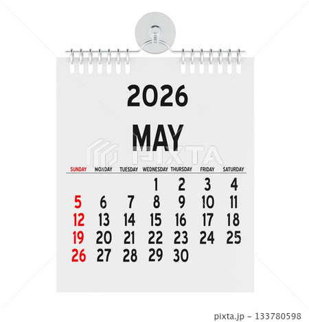May 2026 wall calendar, 3D rendering 133780598