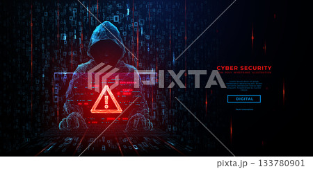 Low poly silhouette of anonymous fraudster on dark blue backdrop  133780901