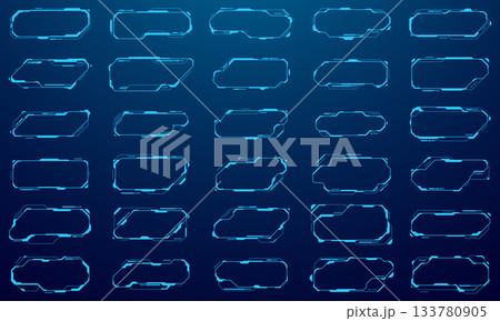 Modern HUD interface with digital tech frames and glowing blue callout 133780905