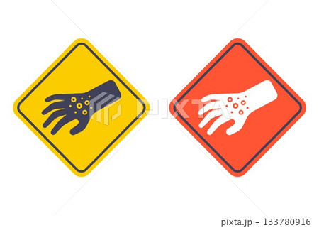 Red rash on hand icon. 133780916