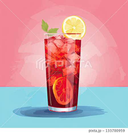 Organic Summer Delight: Hibiscus, Mint, and Lemon Iced Tea, The Perfect Refreshing Cold Beverage,  illustration 133780959