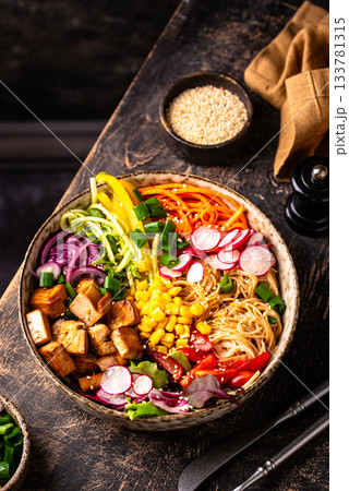 Vegan healthy poke bowl with tofu Vegan healthy poke bowl with tofu 133781315