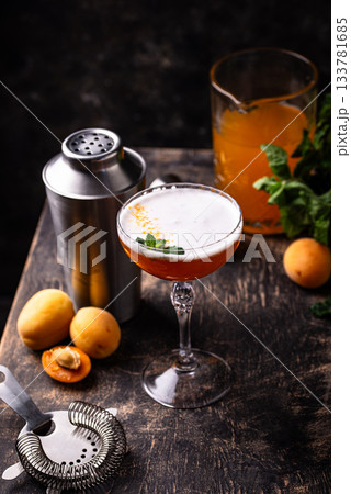 Fresh apricot cocktail martini with mint Fresh apricot cocktail martini with mint 133781685