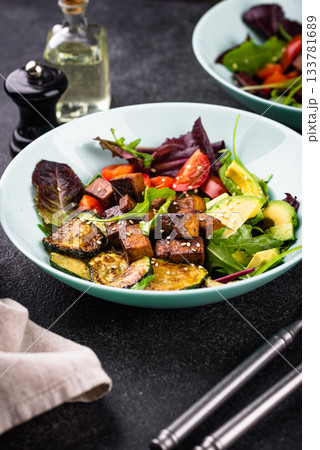Healthy vegan keto salad with tofu and avocado Healthy vegan keto salad with tofu and avocado 133781689