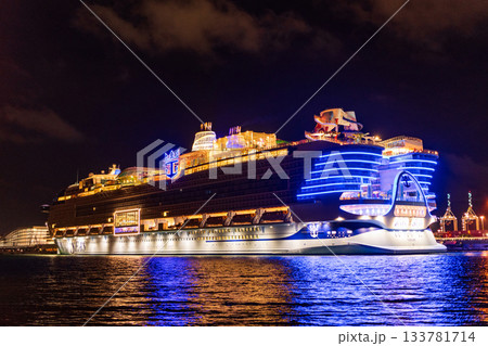 Miami, Florida - December 28, 2024: Icon of seas cruise ship. Royal Caribbean international cruise line. Cruise ship vacation. Luxury liner. Ship leaving Miami beach port. Illuminated cruise ship Miami, Florida - December 28, 2024: Icon of seas cruise ship. Royal Caribbean international cruise line. Cruise ship vacation. Luxury liner. Ship leaving Miami beach port. Illuminated cruise ship 133781714