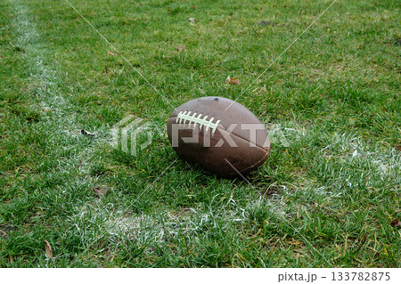An American football in the corner of the field An American football in the corner of the field 133782875