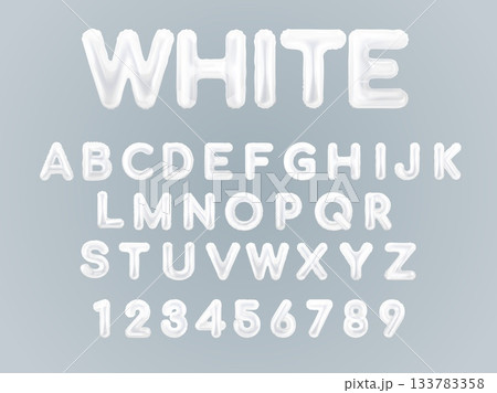 White balloon alphabet. Realistic bubble font, milk liquid blob inflate effect letter 3d abstract numbers trendy y2k typography design puffy text isolated exact vector illustration White balloon alphabet. Realistic bubble font, milk liquid blob inflate effect letter 3d abstract numbers trendy y2k typography design puffy text isolated exact vector illustration 133783358