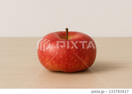 A red apple on a wooden surface. 133783817