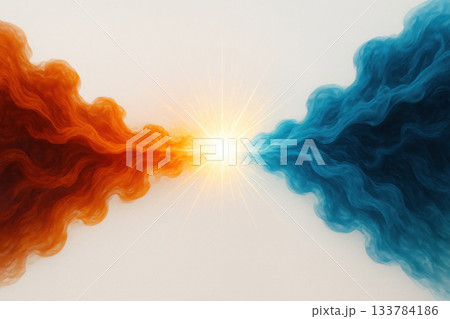 The collision of red and blue streams with a bright flash. Space for text. 133784186