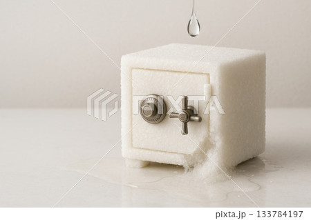 The sugar safe begins to melt under a drop of water. Space for text. 133784197