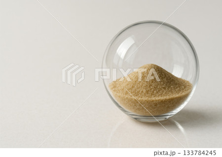 A glass ball filled with sand. Space for text. A glass ball filled with sand. Space for text. 133784245