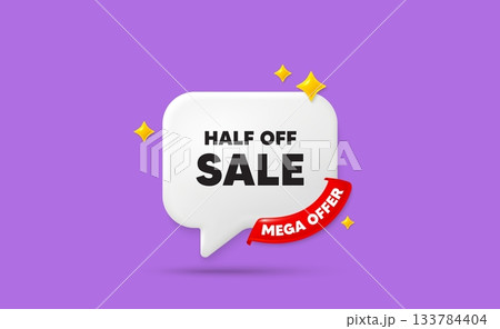 Half off sale chat speech bubble. Mega offer flag ribbon. Half off sale. Special offer price sign. Advertising discounts symbol. 3d sparkle stars speech bubble. Vector Half off sale chat speech bubble. Mega offer flag ribbon. Half off sale. Special offer price sign. Advertising discounts symbol. 3d sparkle stars speech bubble. Vector 133784404