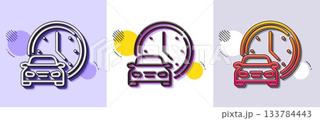 Book car line icon. Halftone dotted pattern. Gradient icon with grain shadow. Rental time service sign. Order transport symbol. Line book car icon. Various designs. Vector 133784443