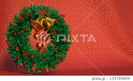 Festive Christmas Wreath Holiday Decoration Background 3d rendering. 133784604