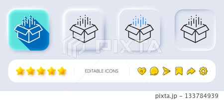 Open box line icon. Neumorphic, Flat shadow, 3d buttons. Delivery parcel sign. Cargo package symbol. Line open box icon. Social media icons. Vector Open box line icon. Neumorphic, Flat shadow, 3d buttons. Delivery parcel sign. Cargo package symbol. Line open box icon. Social media icons. Vector 133784939