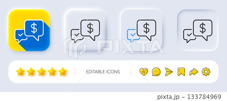 Payment receive line icon. Neumorphic, Flat shadow, 3d buttons. Dollar exchange sign. Finance symbol. Line payment received icon. Social media icons. Vector 133784969