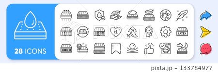 Mattress line icons. Interest rate, AI generate, Inflation icons. Breathable, washable, latex. Memory foam, pillow, bed tick icons. Light weight, natural material, pocket sprung mattress. Vector Mattress line icons. Interest rate, AI generate, Inflation icons. Breathable, washable, latex. Memory foam, pillow, bed tick icons. Light weight, natural material, pocket sprung mattress. Vector 133784977