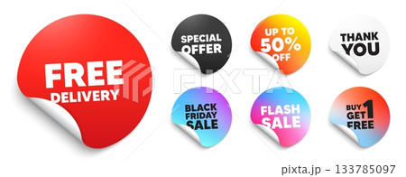 Free delivery red sticker tag. Special offer paper price tags. Free delivery tag. Shipping and cargo service message. Business order icon. Discount, black friday sticker. Promo banner. Vector Free delivery red sticker tag. Special offer paper price tags. Free delivery tag. Shipping and cargo service message. Business order icon. Discount, black friday sticker. Promo banner. Vector 133785097