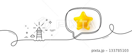 Lighthouse line icon. Continuous line with 3d star. Beacon tower sign. Searchlight building symbol. 3d star in speech bubble. Lighthouse single line ribbon. Loop curve pattern. Vector Lighthouse line icon. Continuous line with 3d star. Beacon tower sign. Searchlight building symbol. 3d star in speech bubble. Lighthouse single line ribbon. Loop curve pattern. Vector 133785103