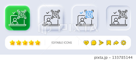 Qr code line icon. Neumorphic, Flat shadow, 3d buttons. Scan barcode sign. Online identification symbol. Line qr code icon. Social media icons. Vector 133785144