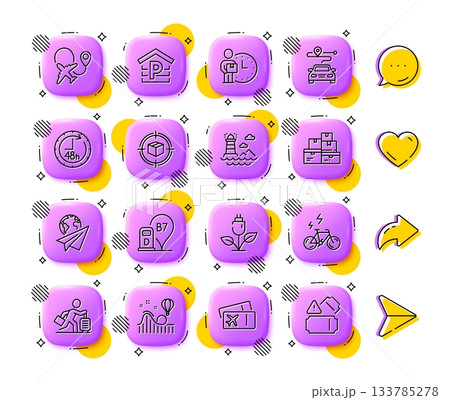 Wholesale goods, Boarding pass and Journey line icons. App 3d buttons. Social media comment, share, like icons. Pack of Eco power, Delivery man, Parking icon. Vector Wholesale goods, Boarding pass and Journey line icons. App 3d buttons. Social media comment, share, like icons. Pack of Eco power, Delivery man, Parking icon. Vector 133785278
