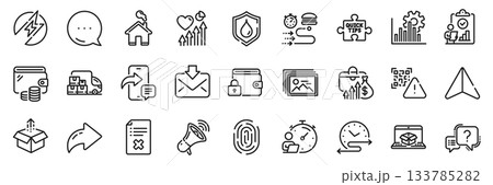 Quick tips, Reject file and Question mark line icons pack. Share, Message, Paper plane icons. Salary, Online delivery, Wallet web icon. Home, Incoming mail, Seo graph pictogram. Vector Quick tips, Reject file and Question mark line icons pack. Share, Message, Paper plane icons. Salary, Online delivery, Wallet web icon. Home, Incoming mail, Seo graph pictogram. Vector 133785282