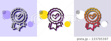 Approved award line icon. Halftone dotted pattern. Gradient icon with grain shadow. Accepted certificate sign. Confirmed medal symbol. Line approved award icon. Various designs. Vector 133785397