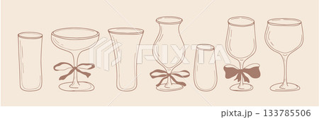 Whimsical Cocktail Minimal Line Art 133785506