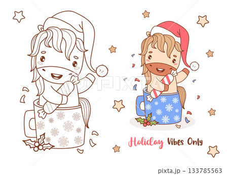 Happy Christmas Horse in Santa hat with Candy in Winter Cup. Outline and Color drawing. Coloring Book. New Year cartoon kawaii animal. Symbol of 2026 to Eastern calendar. Vector illustration. Not AI Happy Christmas Horse in Santa hat with Candy in Winter Cup. Outline and Color drawing. Coloring Book. New Year cartoon kawaii animal. Symbol of 2026 to Eastern calendar. Vector illustration. Not AI 133785563