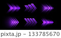 Glowing purple arrows, dynamic glowing pointers, fast motion concept. 133785670