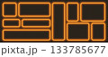 Neon glowing frames, orange night banners, bright illuminated borders. Rectangular design elements. 133785677