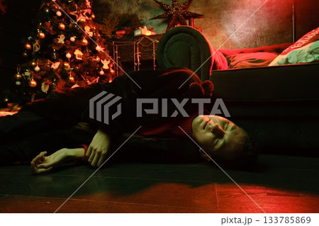 Relaxing evening featuring Christmas decor and nostalgic warmth 133785869