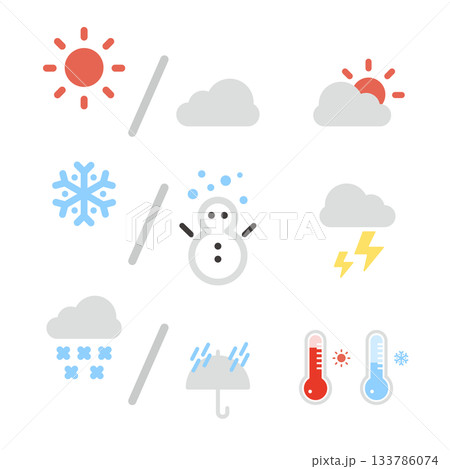 冬の天気予報のかわいいアイコンセット 133786074