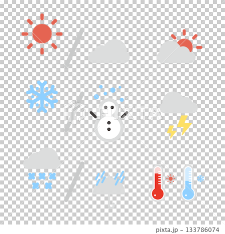 冬の天気予報のかわいいアイコンセット 133786074