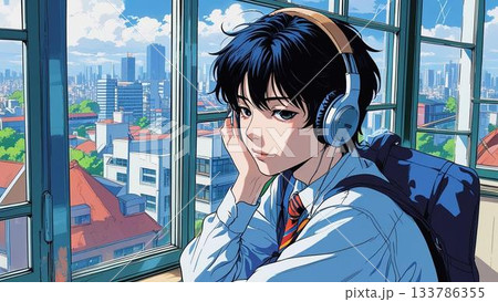 ヘッドホンをつけた男の子 133786355