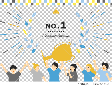 トロフィーを掲げる人達と月桂樹 133786408