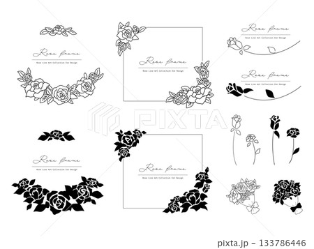 エレガントな薔薇の白黒フレームアイコンセット 133786446